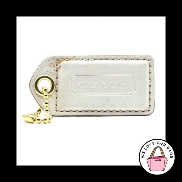 2.5" Large Y2K VINTAGE COACH White Leather Brass Fob Bag Charm Keychain Hang Tag - Picture 1 of 1